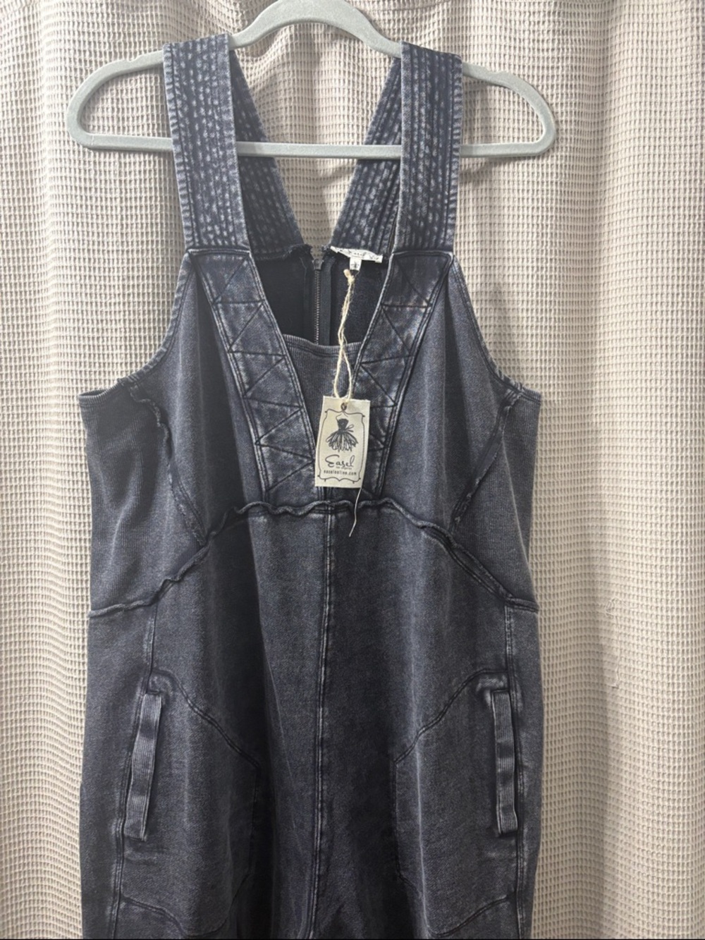 easel Charcoal Washed sweatshirt material  overalls with wide legs